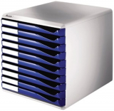 Bürobox mit 10 Schüben Leitz lichtgrau/blau  290x285x355 mm (HxBxT) (5281-00-35)